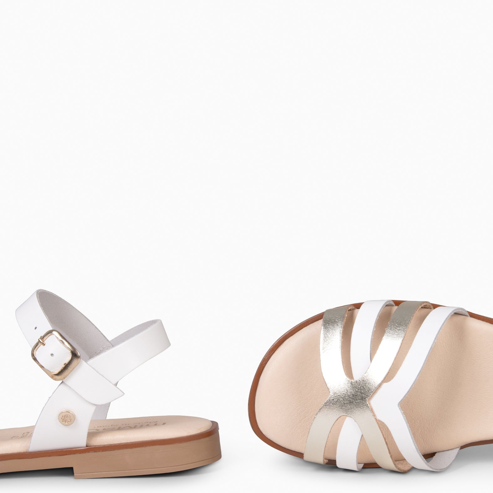 BELISA - sandalia plana de piel de vaquetilla en BLANCO PLATINO - miMaO ®