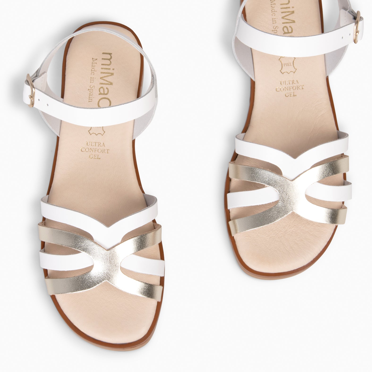 BELISA - sandalia plana de piel de vaquetilla en BLANCO PLATINO - miMaO ®