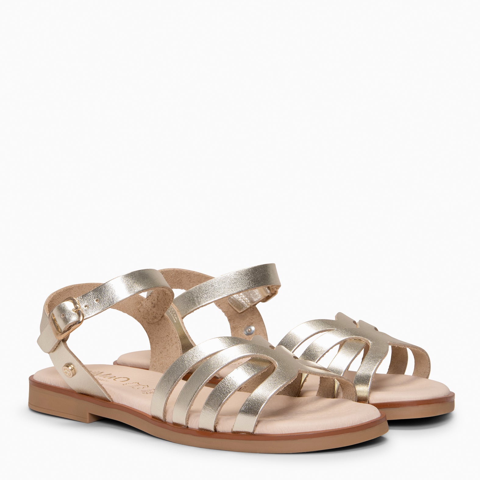 BELISA - Sandalia plana de piel de vaquetilla en PLATINO - miMaO ®