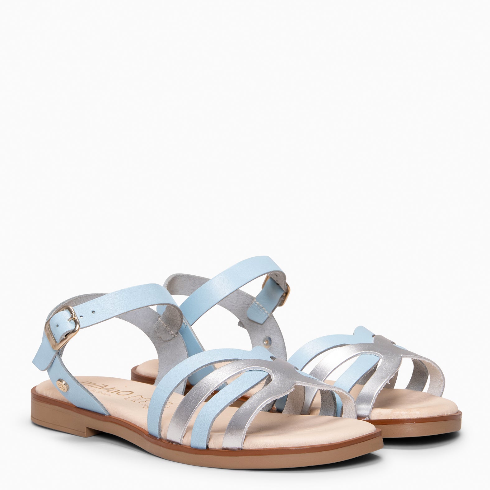 BELISA - Sandalia plana de piel de vaquetilla en AZUL PLATA - miMaO ®
