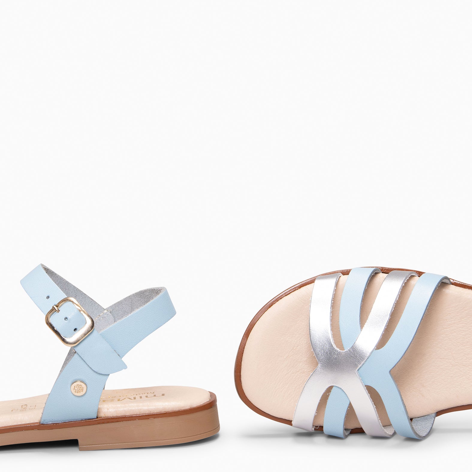 BELISA - Sandalia plana de piel de vaquetilla en AZUL PLATA - miMaO ®