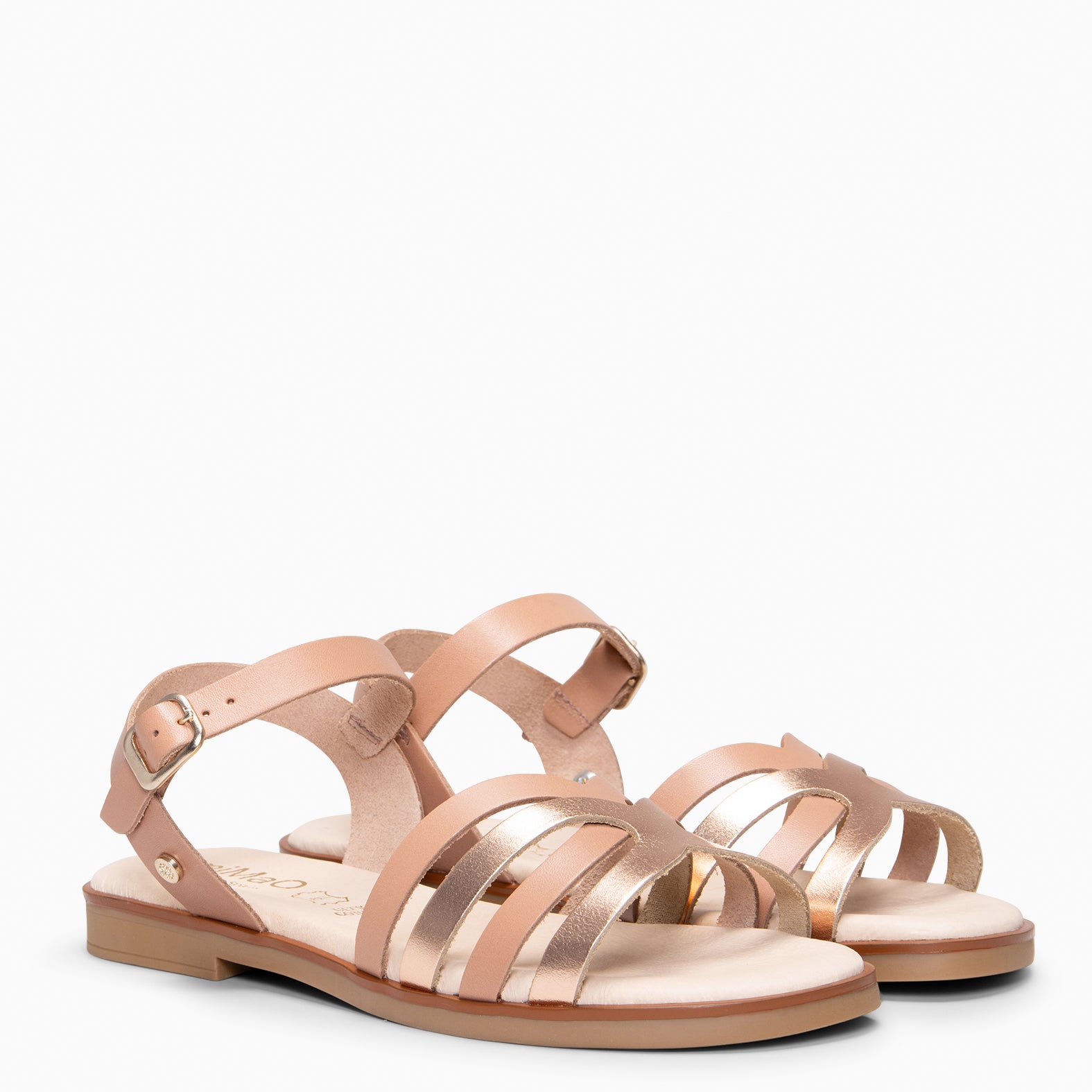 BELISA - Sandalia plana de piel de vaquetilla en NUDE ORO ROSA - miMaO ®
