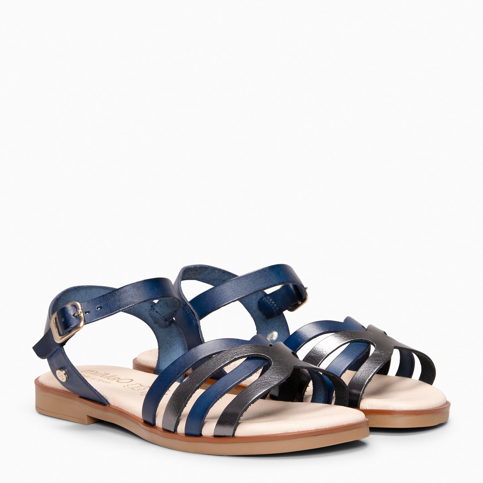 BELISA - Sandalia plana de piel de vaquetilla en MARINO PLOMO - miMaO ®