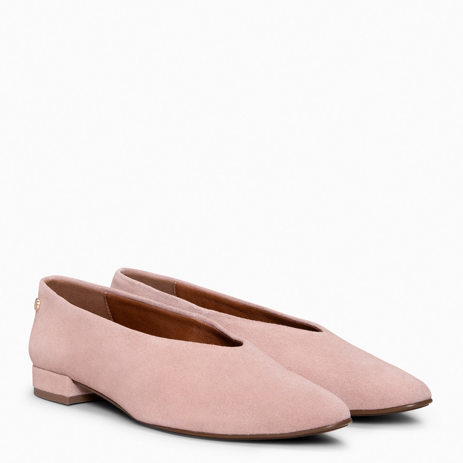 URBAN LACY - Bailarina con tacón bajo en piel de serraje NUDE - miMaO ®