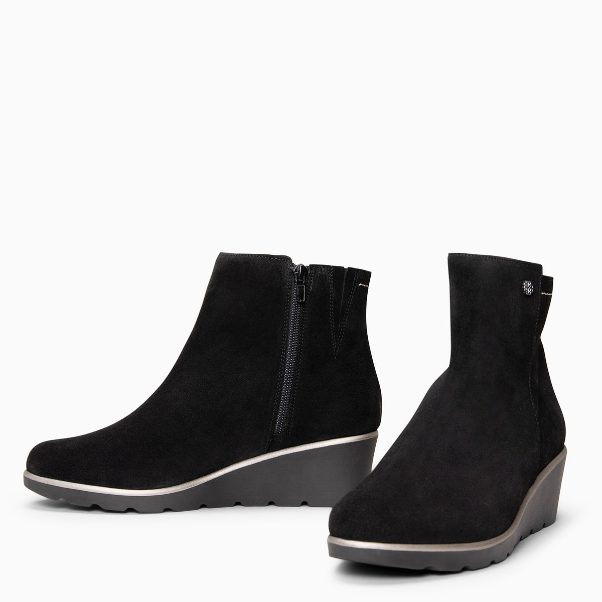 LULEA - Botines con cuña de piel hidrófugos NEGRO