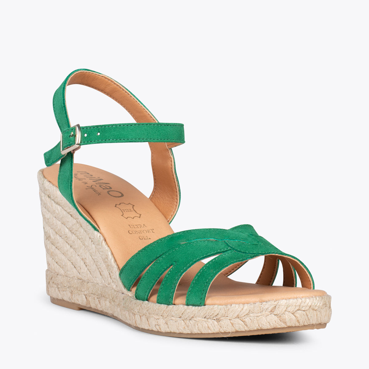 OYAMBRE - Sandalias con cuña de esparto Cangrejera VERDE