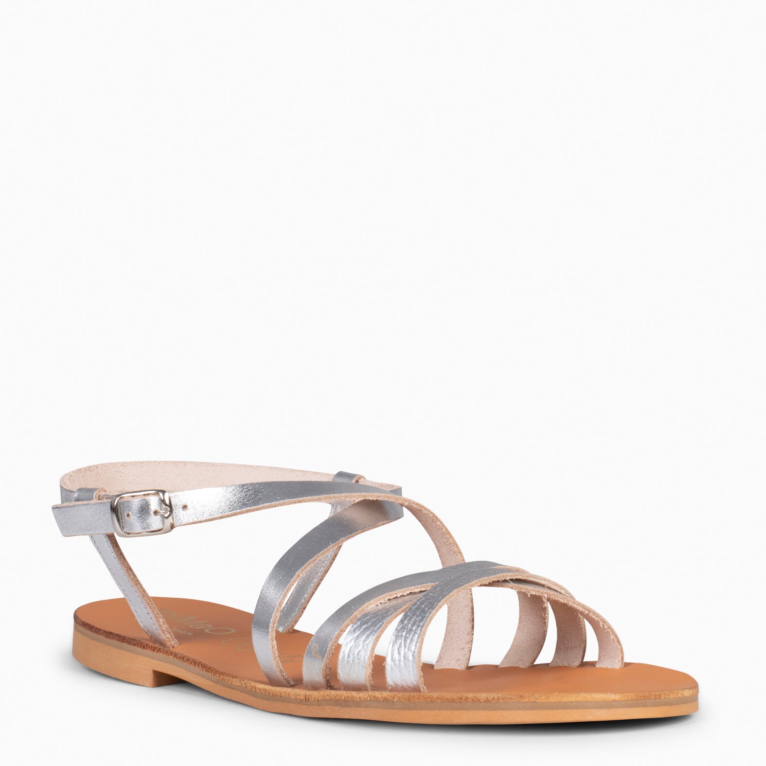 IXORA - Sandalias planas de mujer con hebilla PLATA - miMaO ®
