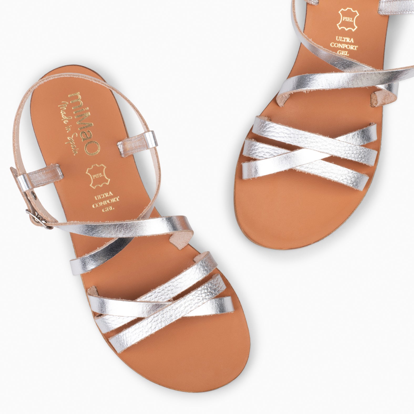 IXORA - Sandalias planas de mujer con hebilla PLATA - miMaO ®