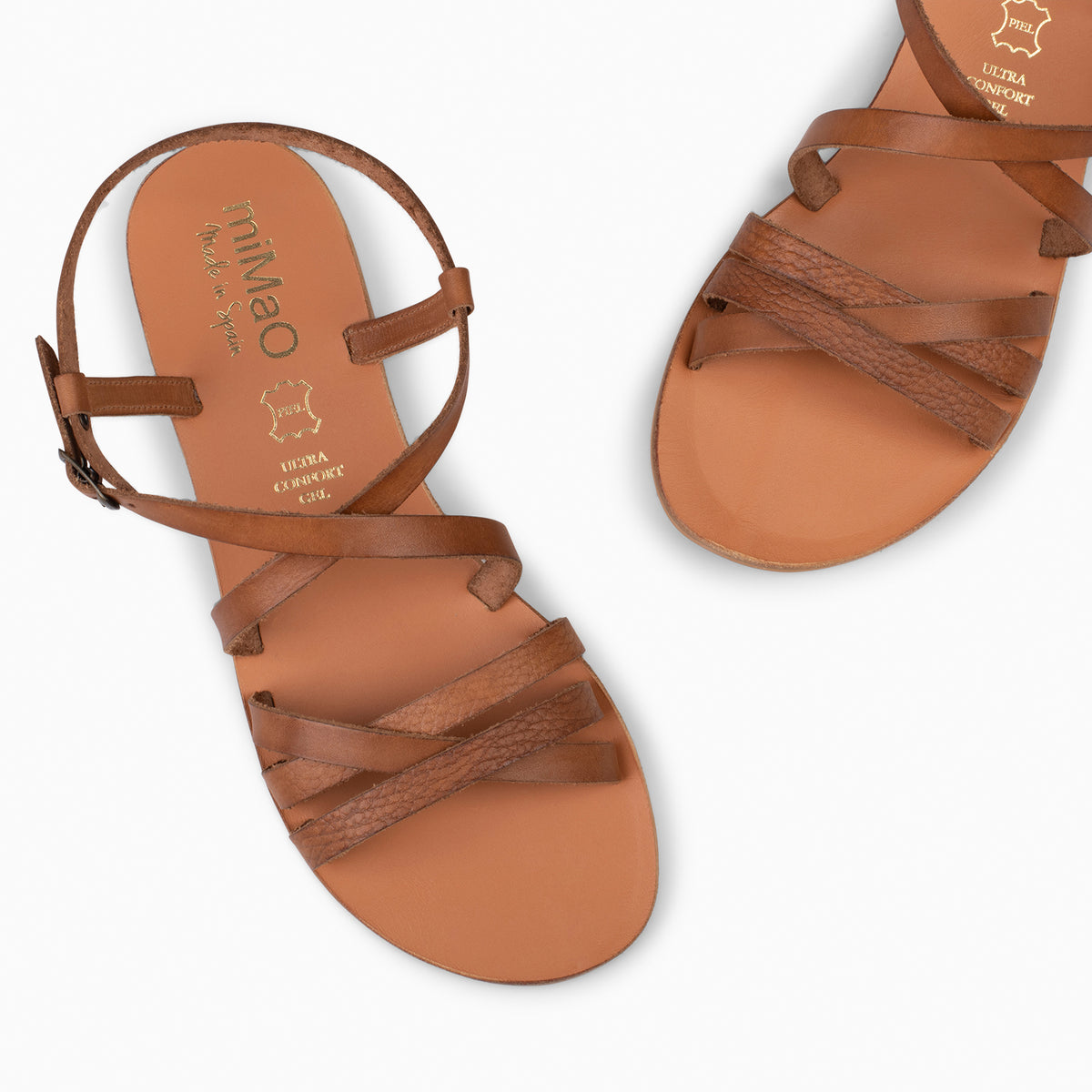 IXORA - Sandalias planas de mujer con hebilla CAMEL