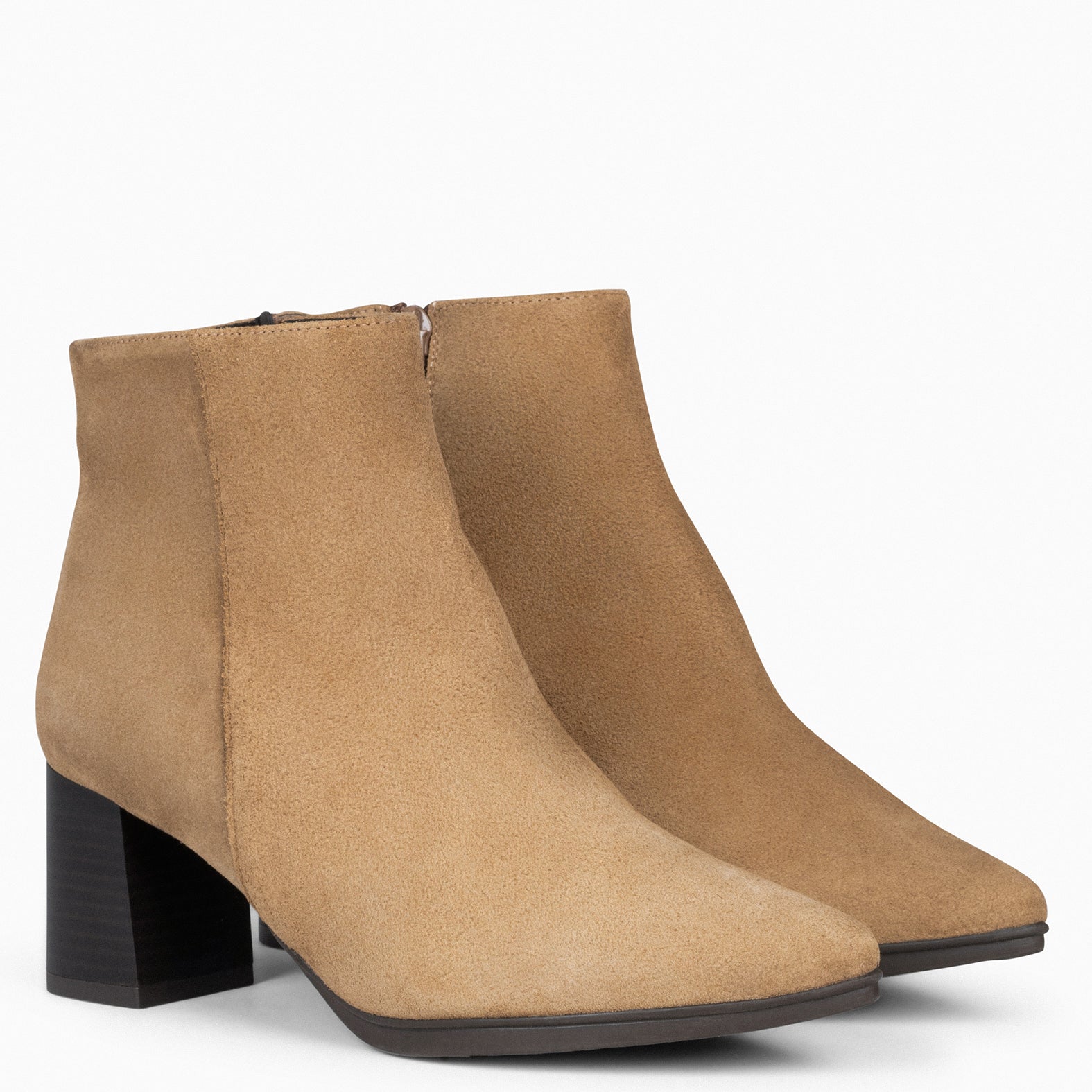 CITY - BROWN suede leather wide heel ankle boots