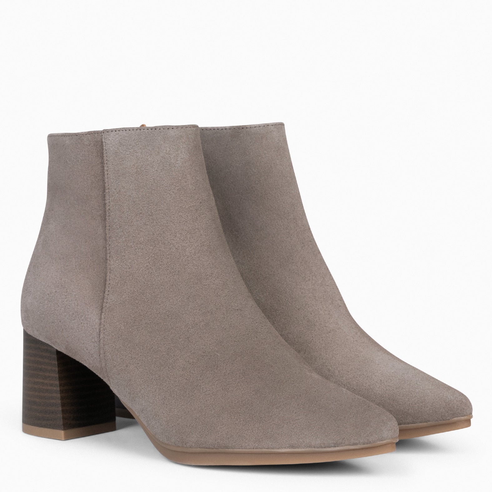 CITY - TAUPE suede leather wide heel ankle boots