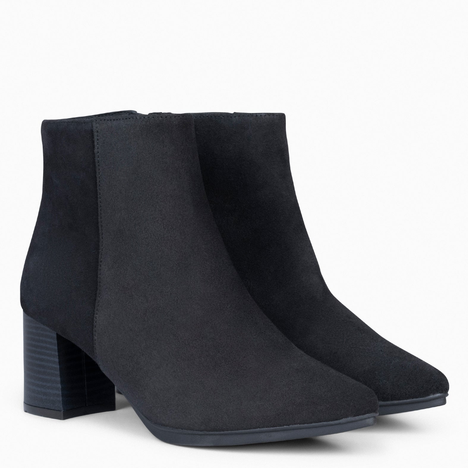CITY - Botines de tacón ancho y punta fina NEGRO de serraje - miMaO ®