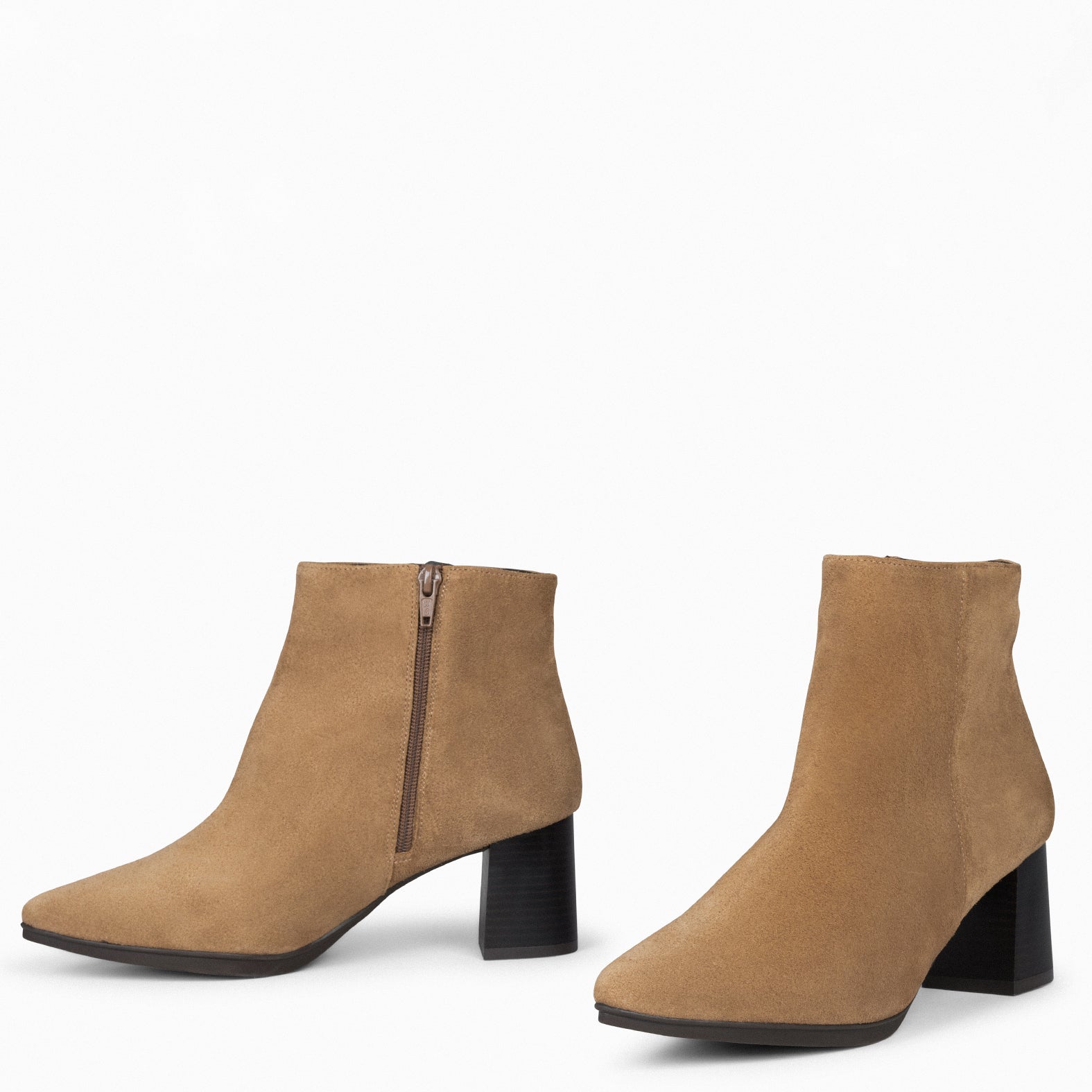 CITY - BROWN suede leather wide heel ankle boots