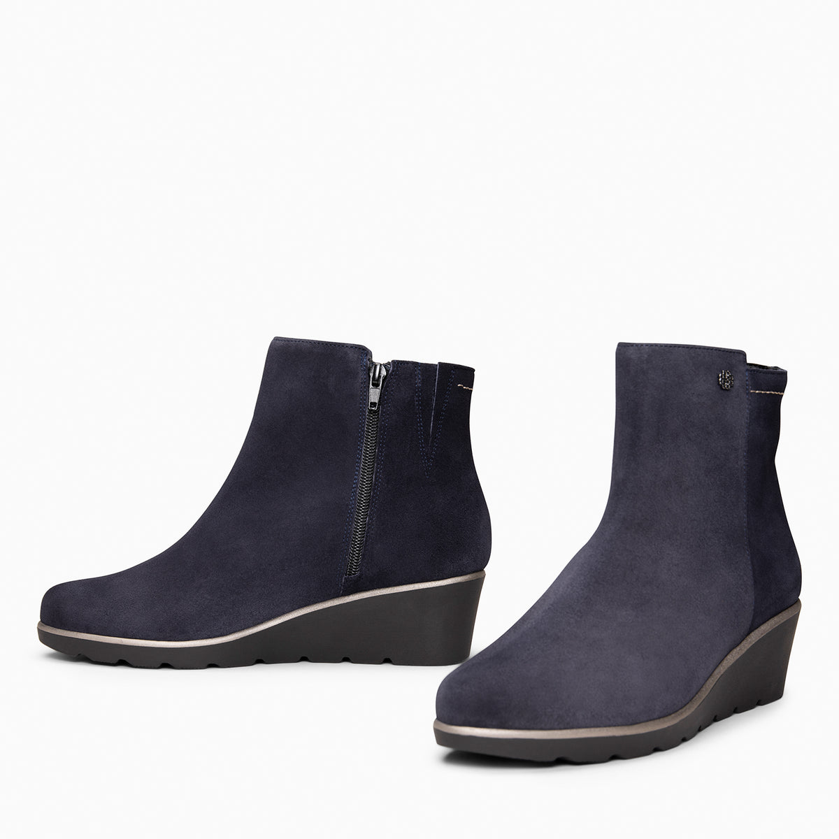 LULEA - NAVY Water-repellent suede wedge ankle boots