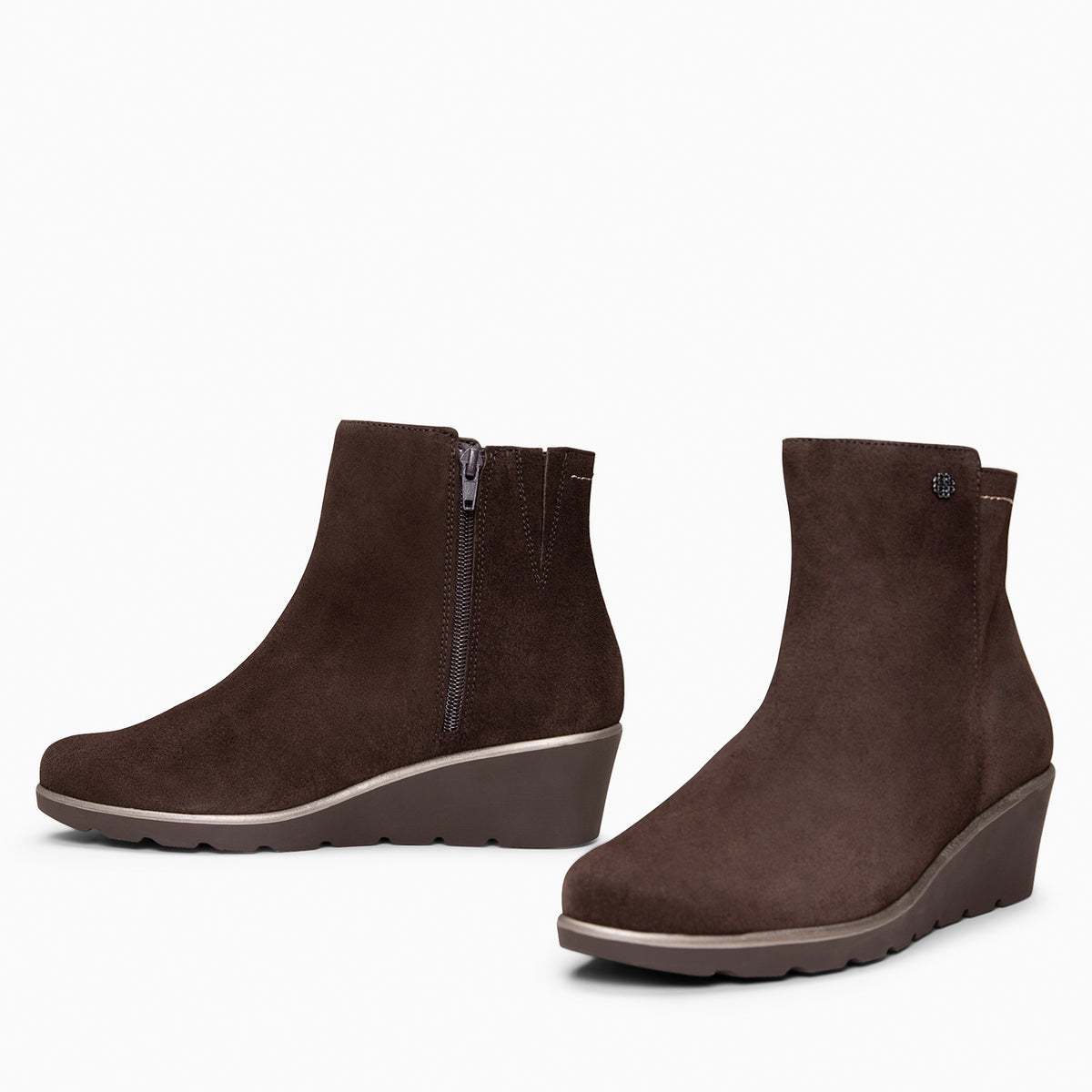 LULEA - BROWN Water-repellent suede wedge ankle boots
