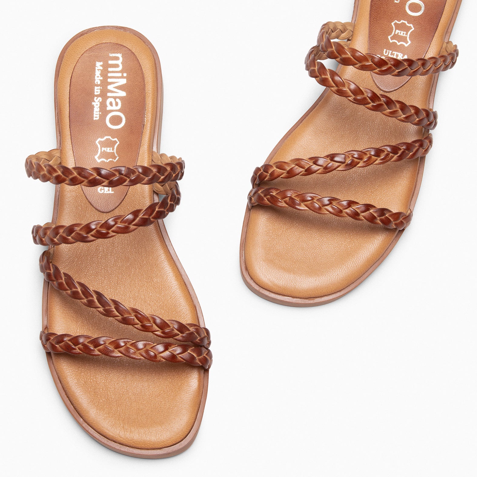 HIDRA - Sandalias planas trenzadas CAMEL - miMaO ®