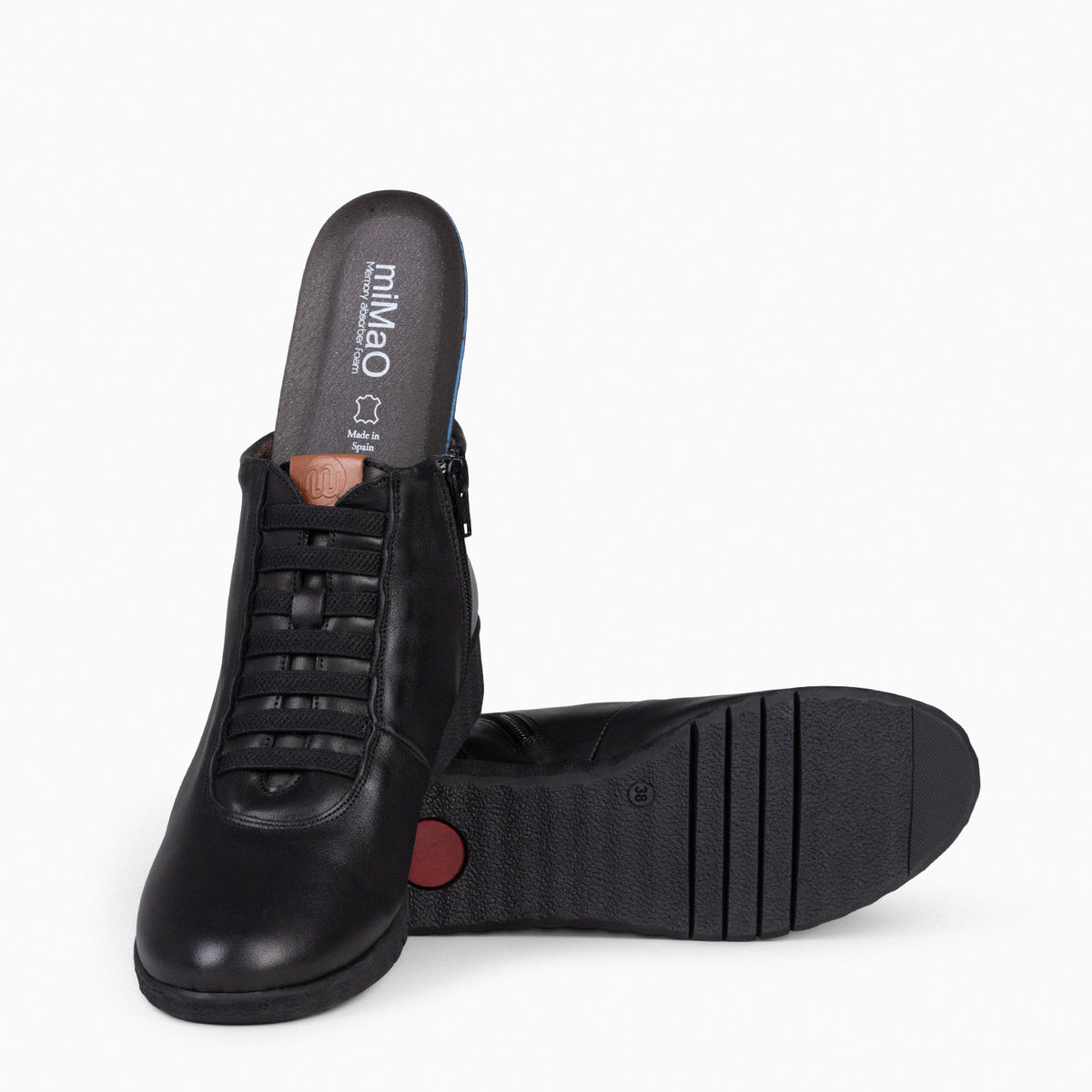 FLEXY - Zapatillas abotinadas de napa NEGRO