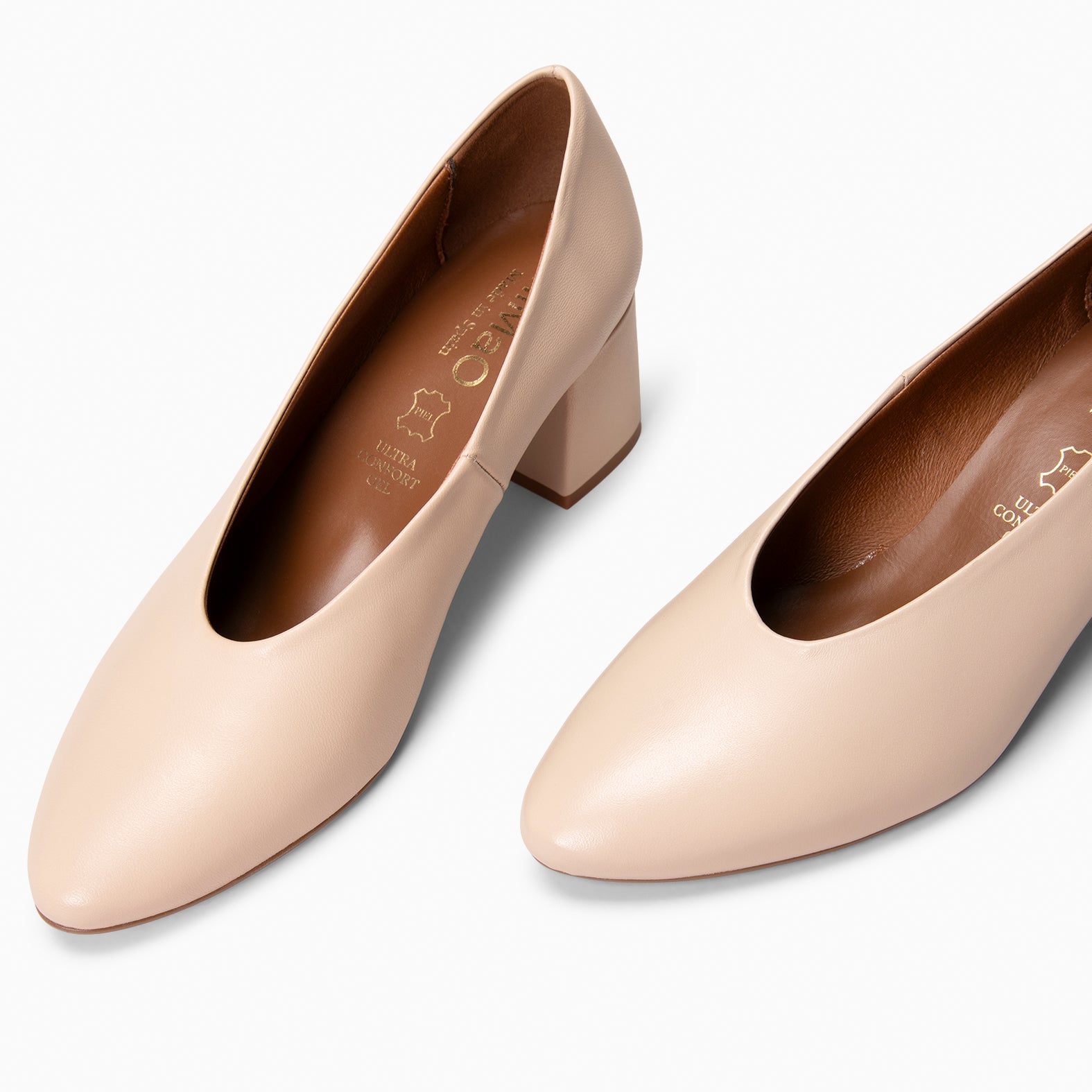 URBAN STYLE NAPA - Zapato de tacón ancho en piel BEIGE - miMaO ®
