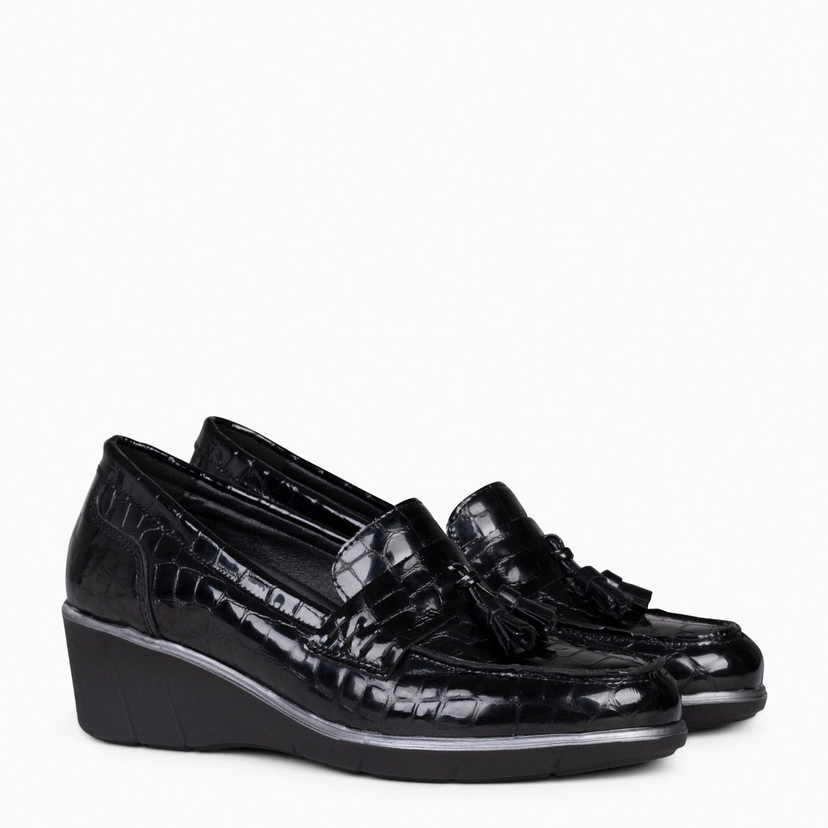 BORLAS COCO - Mocasín borlas mujer NEGRO