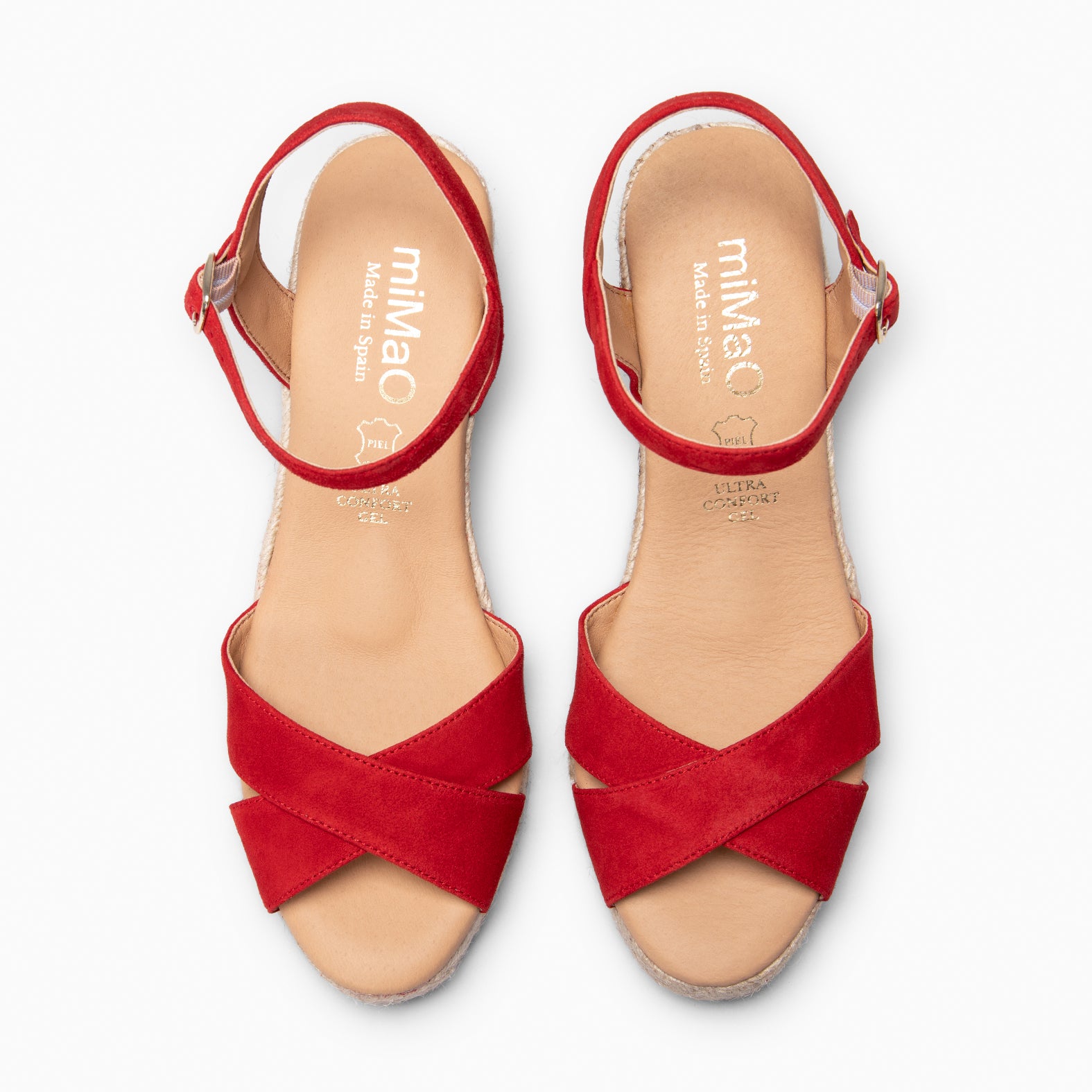 CALPE - Cuñas de Esparto artesanal con tiras y hebilla ROJO