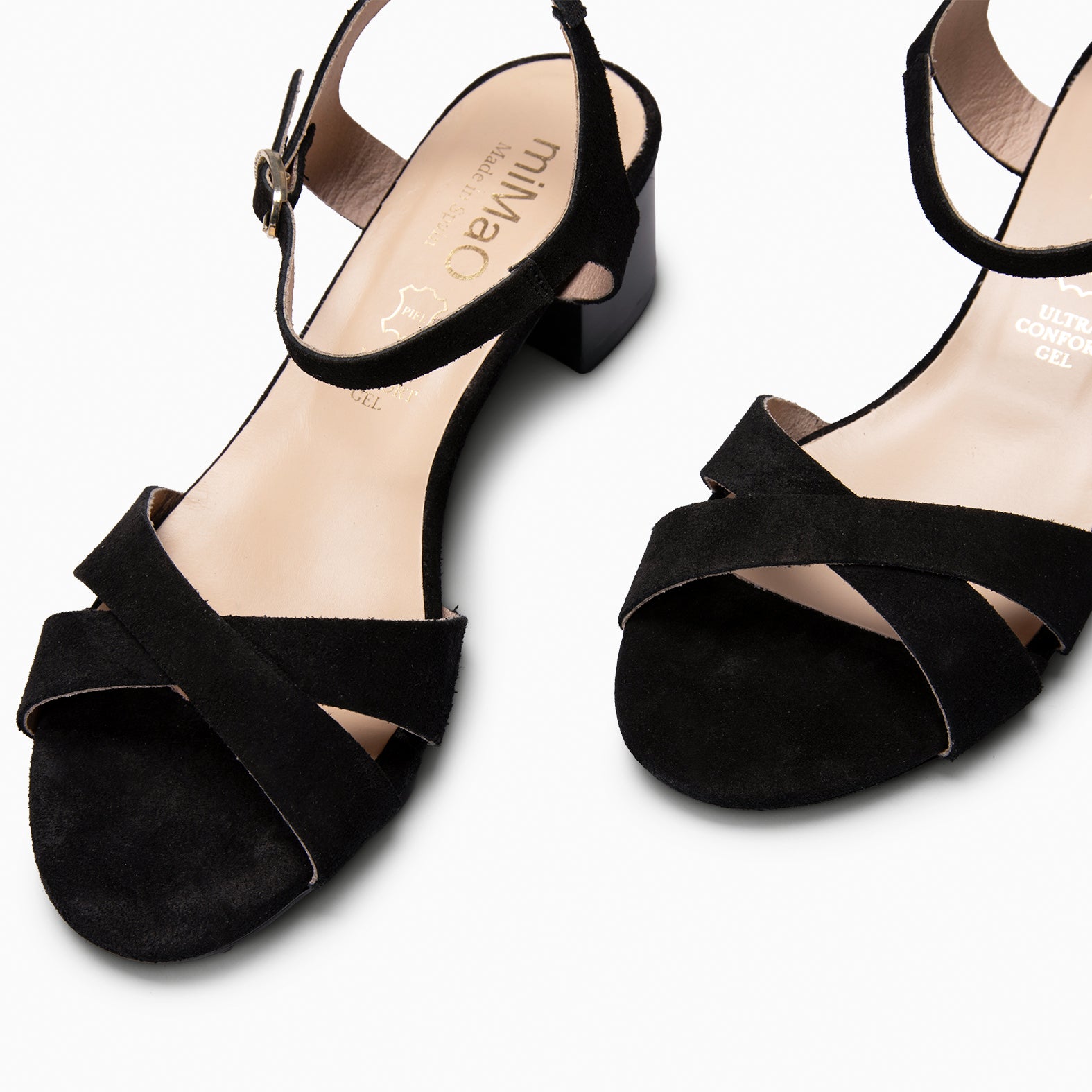 ORIANA - Sandales à talon ultra confort en daim NOIR