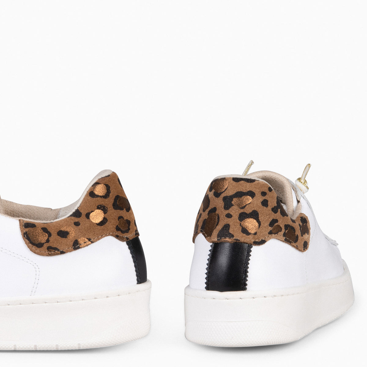 NANTES - WHITE & LEOPARD SNEAKER WITH ELASTIC LACES