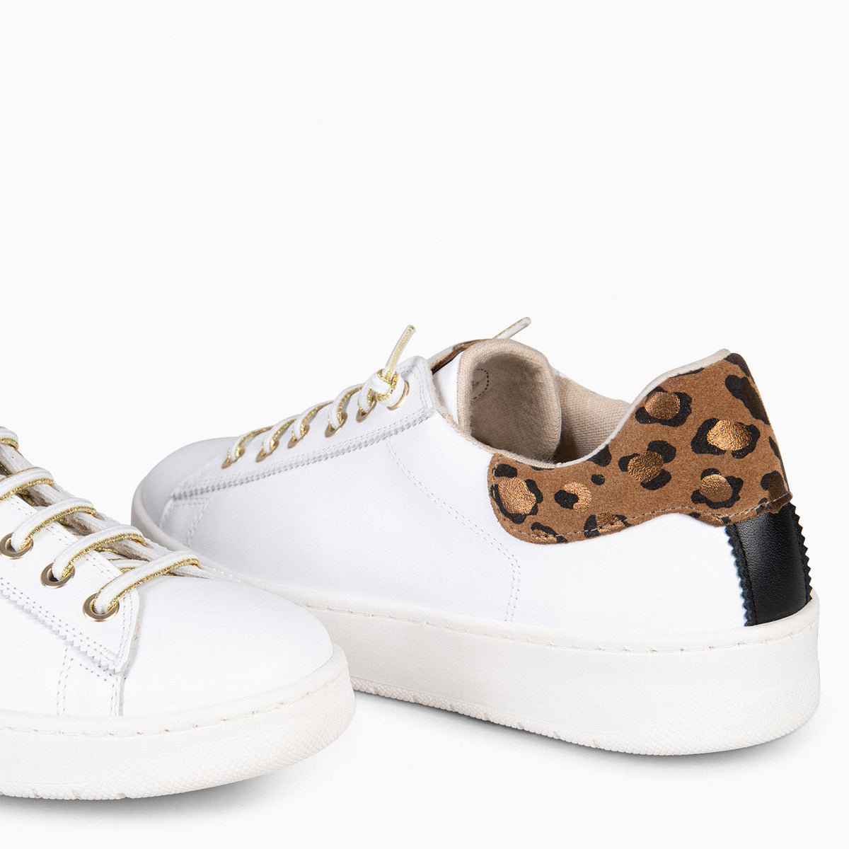 NANTES - WHITE & LEOPARD SNEAKER WITH ELASTIC LACES