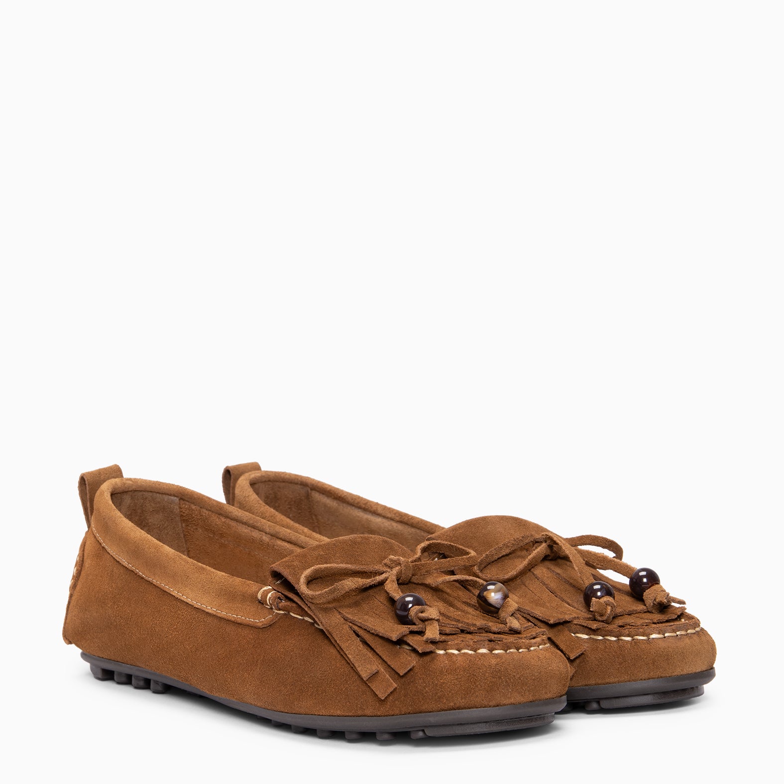HABANA - Mocasines planos de ante con flecos y borlas CUERO
