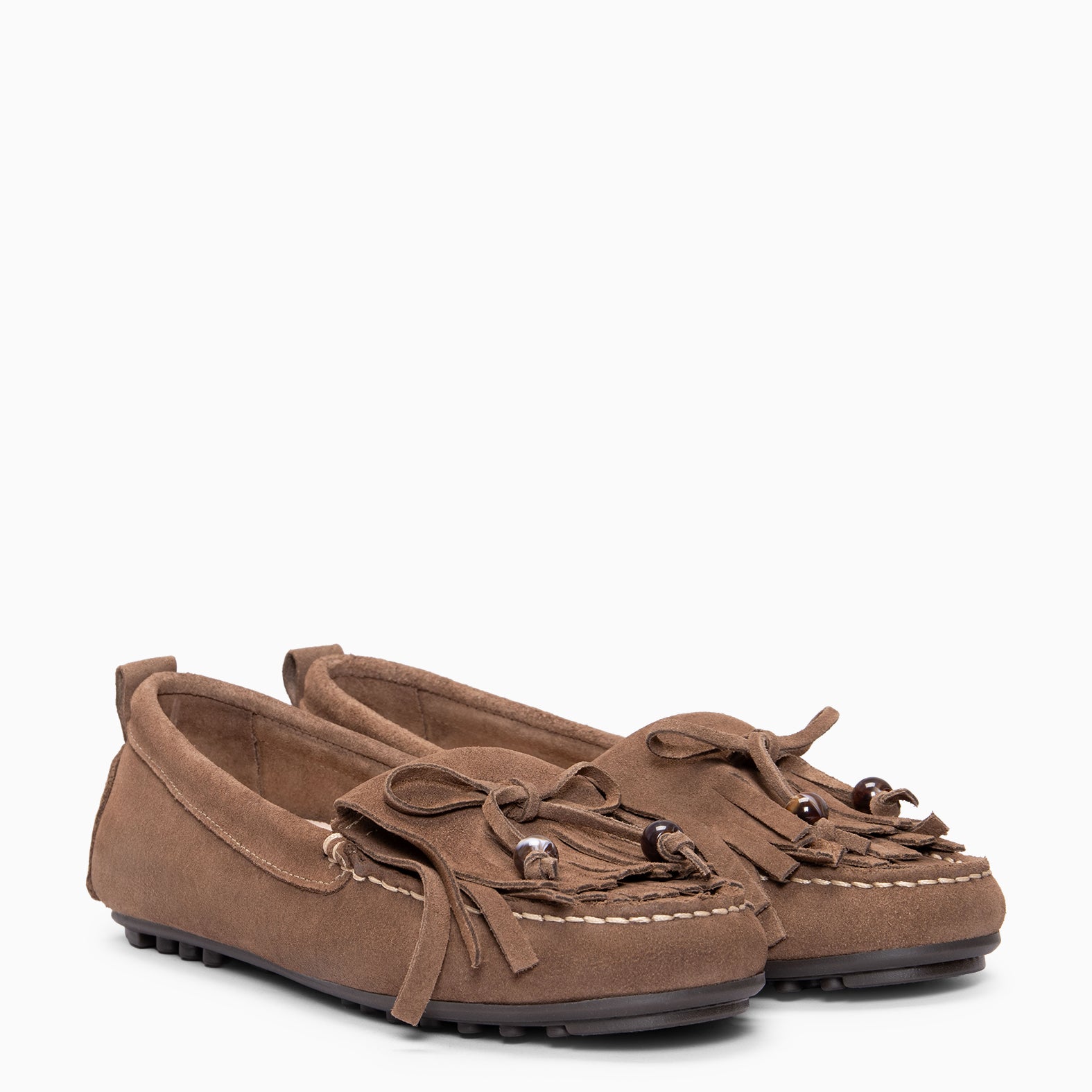 HABANA - Mocasines planos de ante con flecos y borlas TAUPE