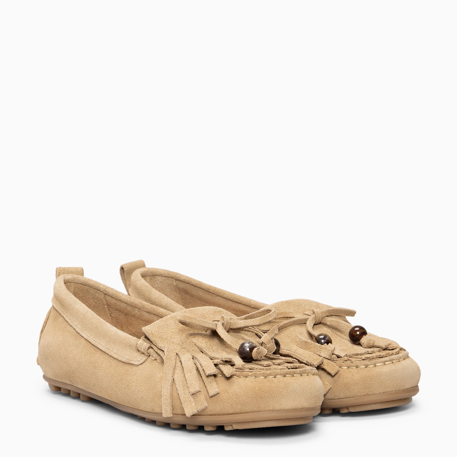 HABANA - Mocasines planos de ante con flecos y borlas BEIGE