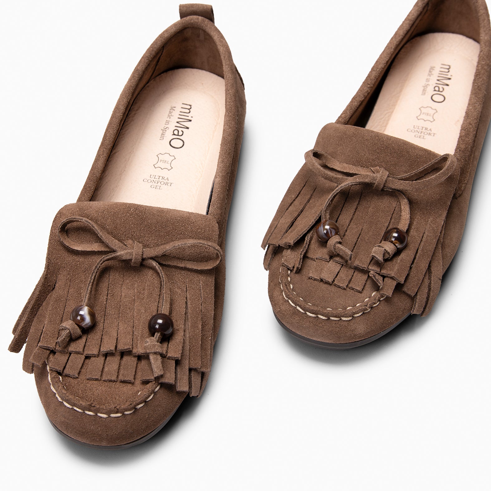 HABANA - Mocasines planos de ante con flecos y borlas TAUPE