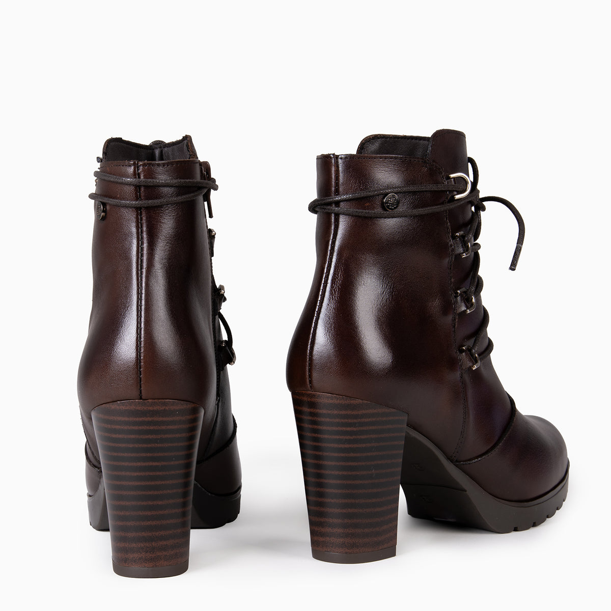 JANE - Botines de tacón alto de piel MARRON