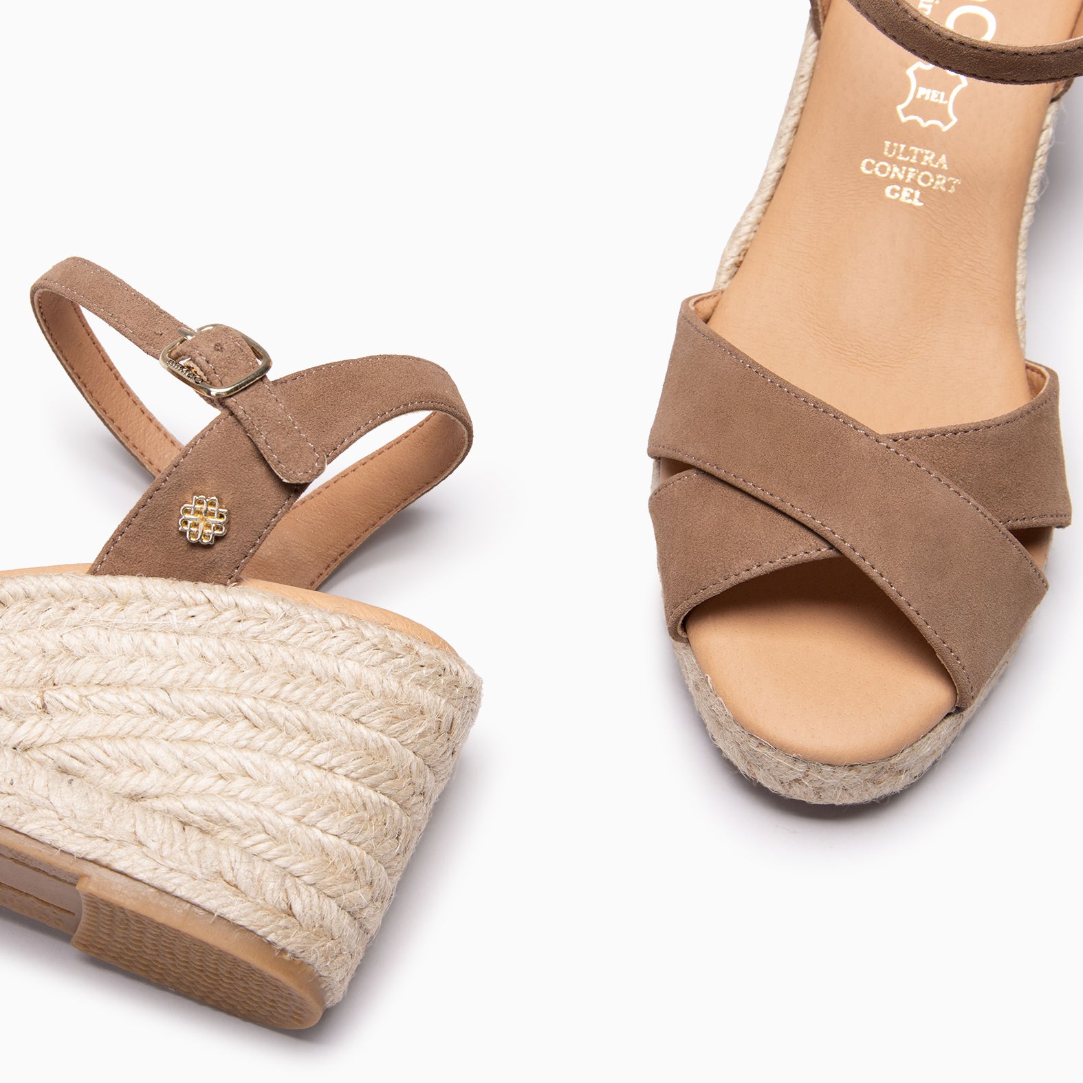 CALPE - Cuñas de Esparto artesanal con tiras y hebilla TAUPE