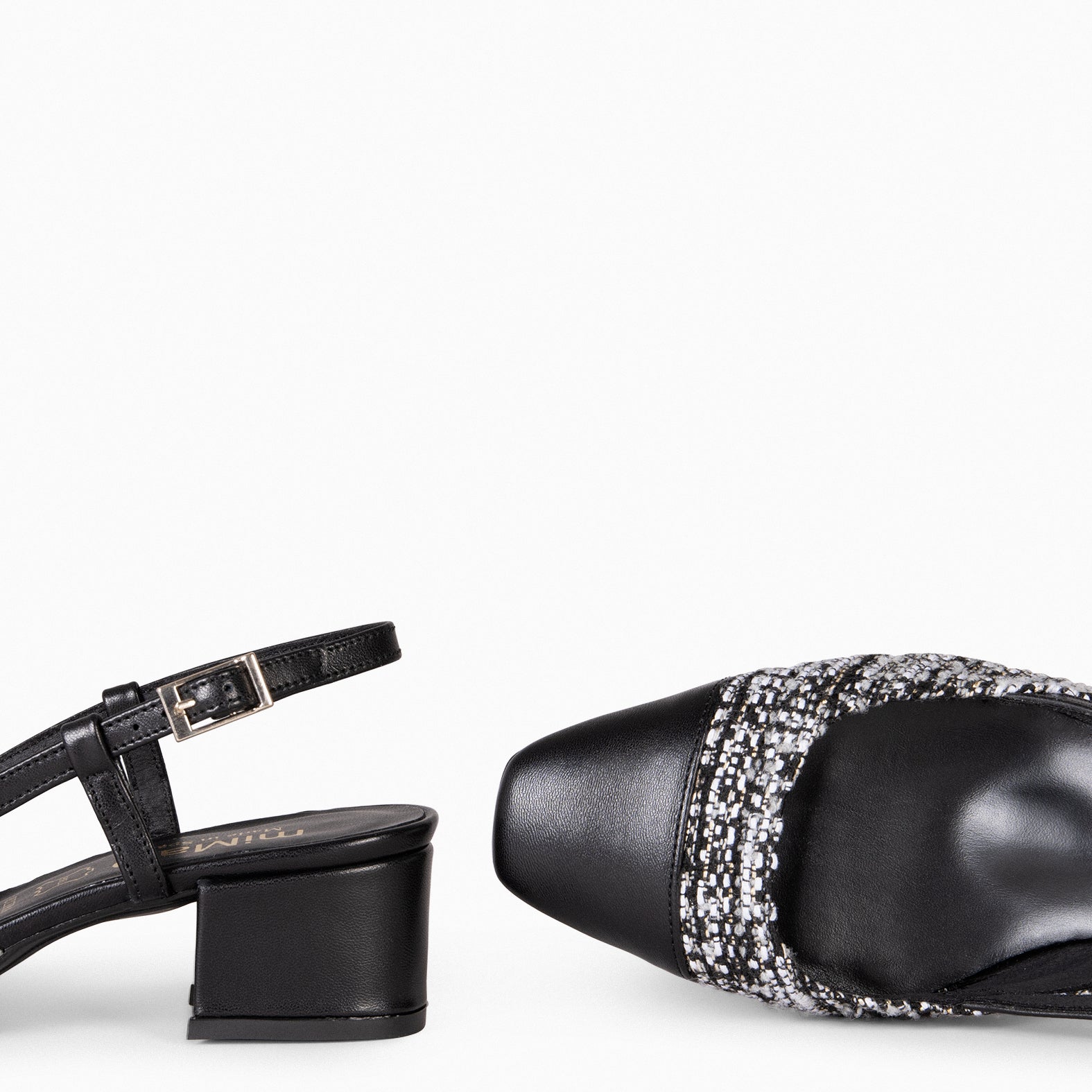 AUDREY - Manoletinas destalonadas Bicolor con tacón TWEED NEGRO - miMaO ®
