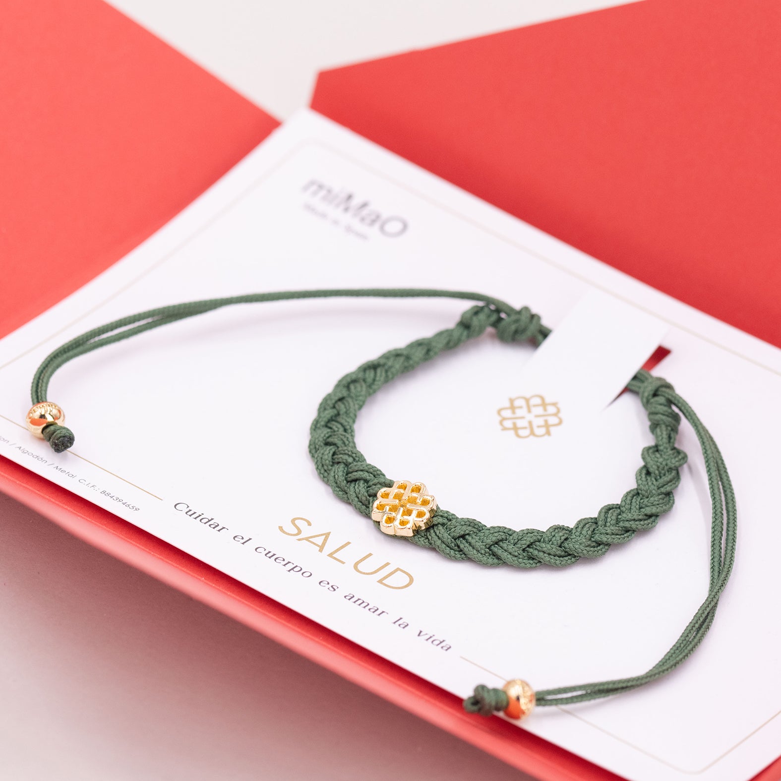 PULSERA VERDE MUSGO DE LA SALUD ORO