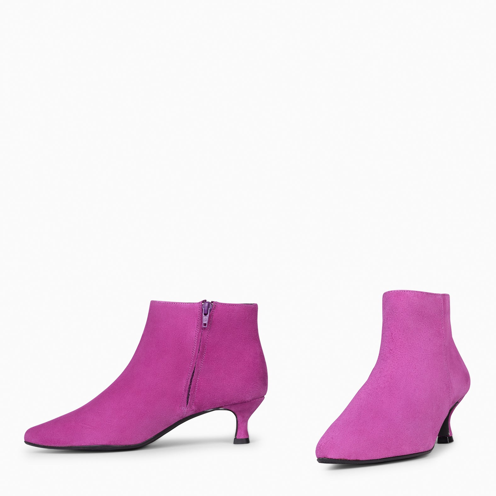 ROYAL - Botines tacón bajo FUCSIA serraje - miMaO ®