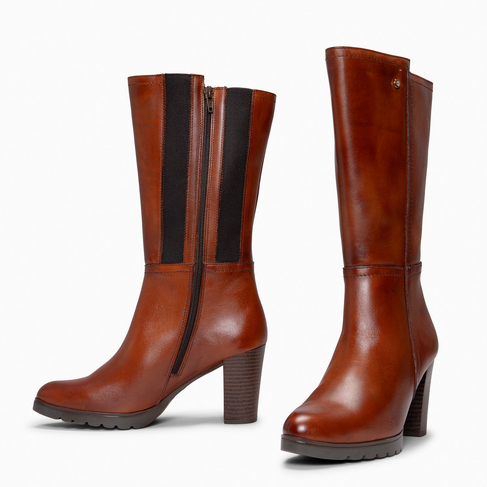 ARIANA XL - Botas de tacón y plataforma altas de piel MARRON - miMaO ®