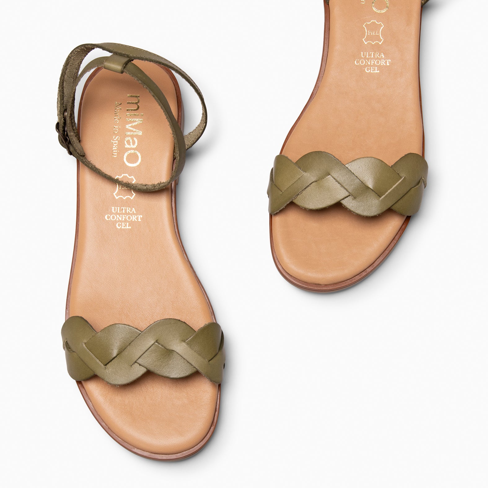 ARECA - Sandales Plates pour femme en cuir KAKI