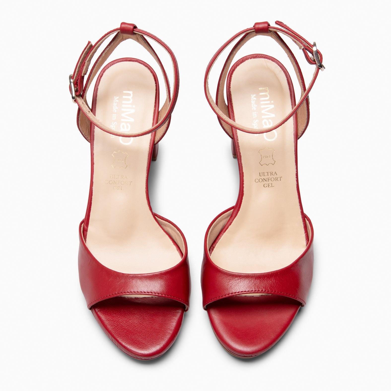 DALIDA - Sandales à talon large, slingbacks et peep toes en cuir ROUGE