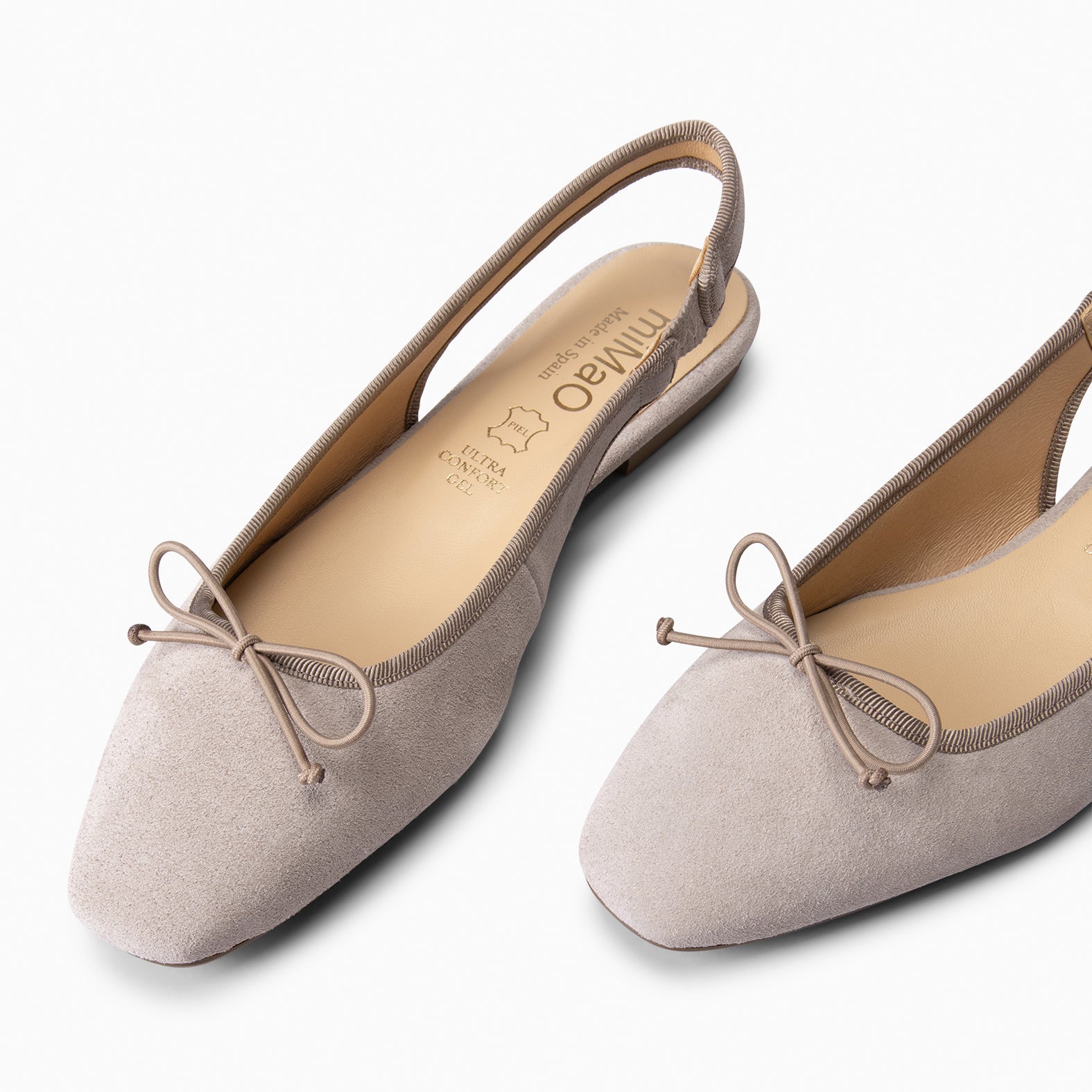 LUNA - BAILARINA DESTALONADA PLANA CON LAZO TAUPE - miMaO ®