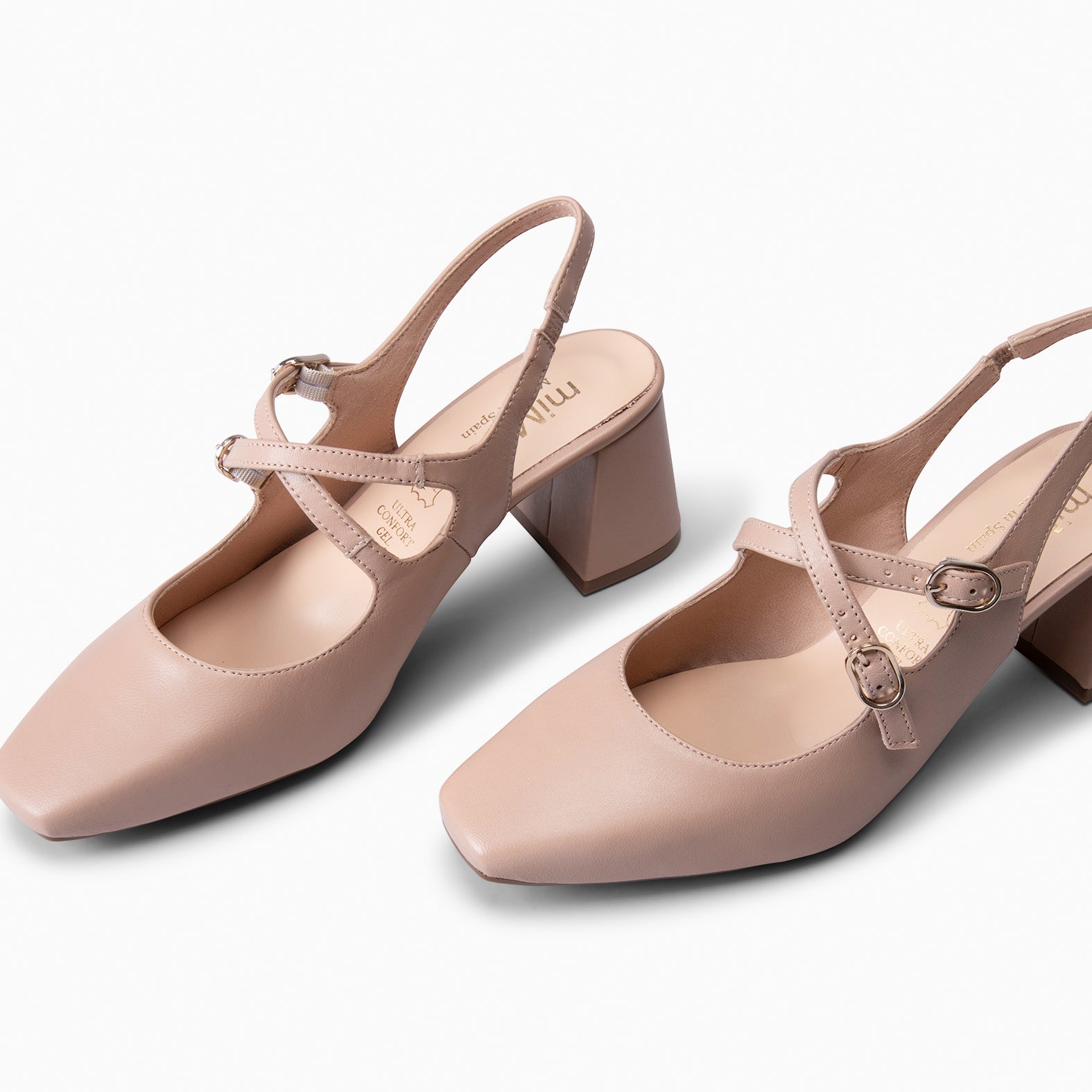 NAMIBIA - NUDE WIDE HEEL SLING-BACK SHOES