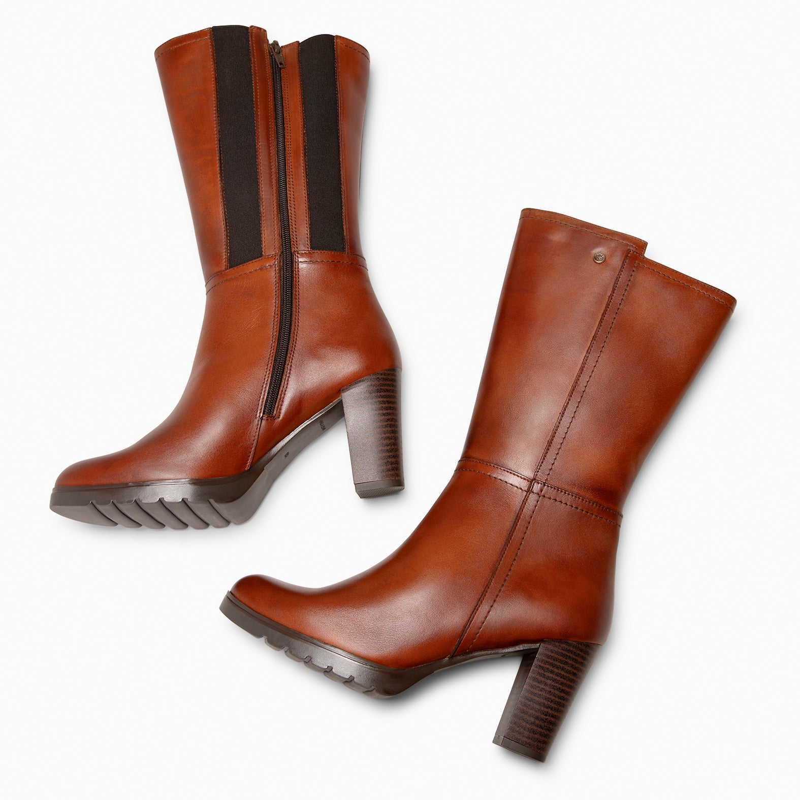ARIANA XL - Botas de tacón y plataforma altas de piel MARRON - miMaO ®