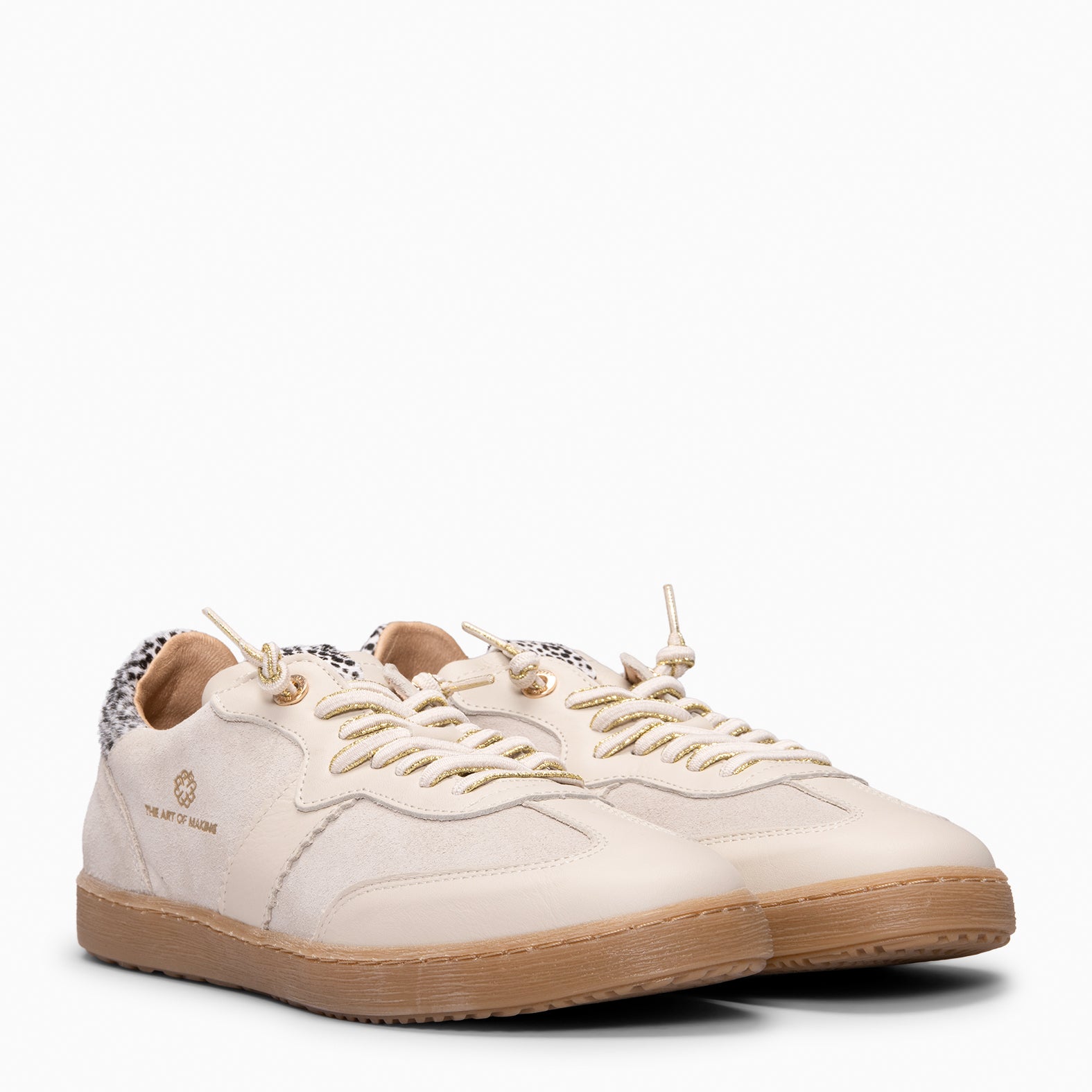 STÜDIO 01 - Baskets pour femme en cuir BEIGE et ANIMAL PRINT