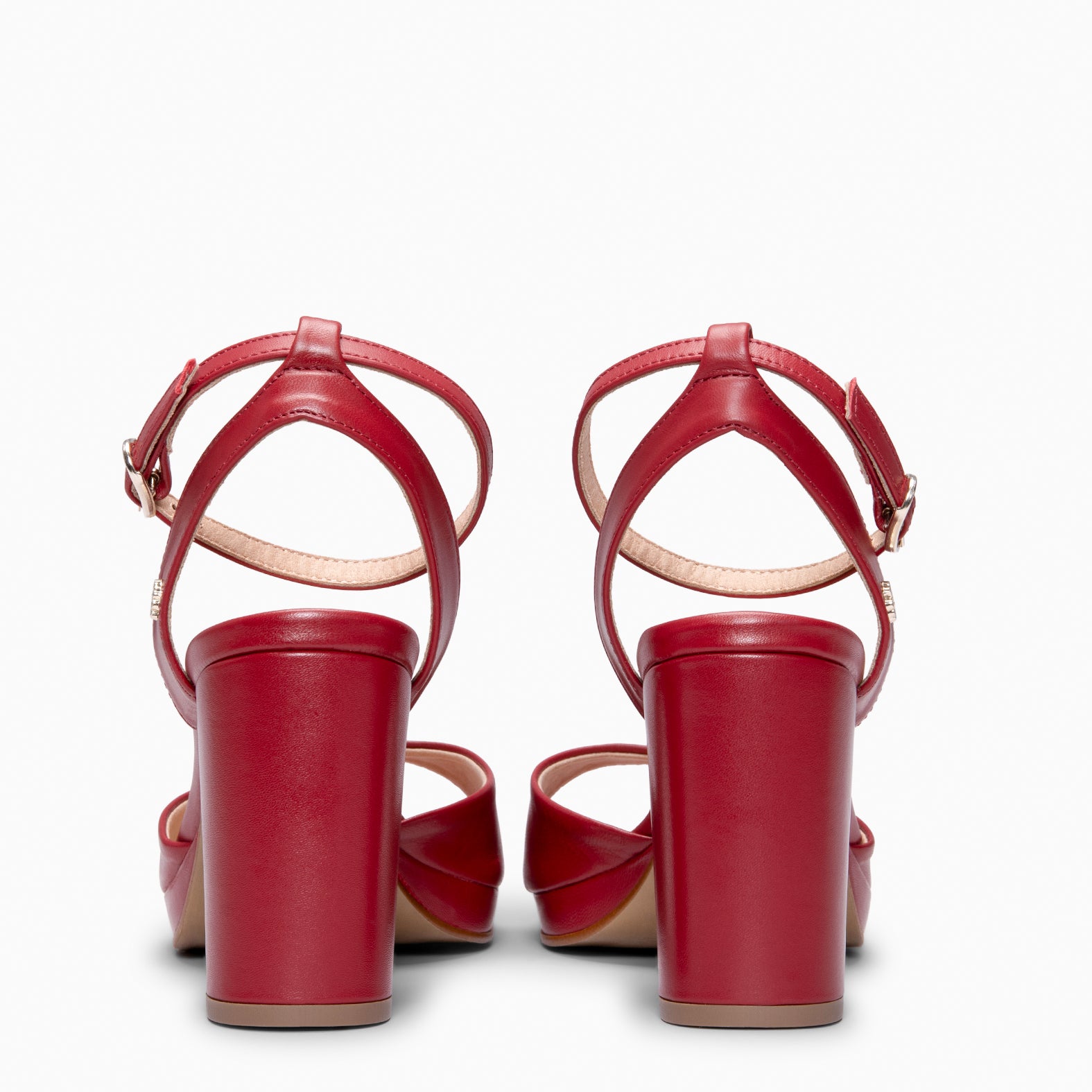 DALIDA - Sandales à talon large, slingbacks et peep toes en cuir ROUGE