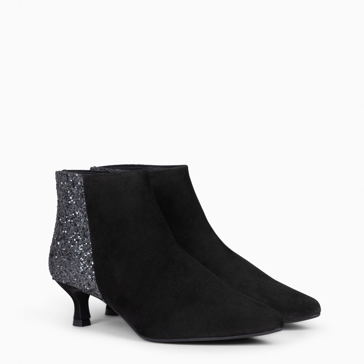 ROYAL - Botines tacón bajo NEGRO GLITTER serraje