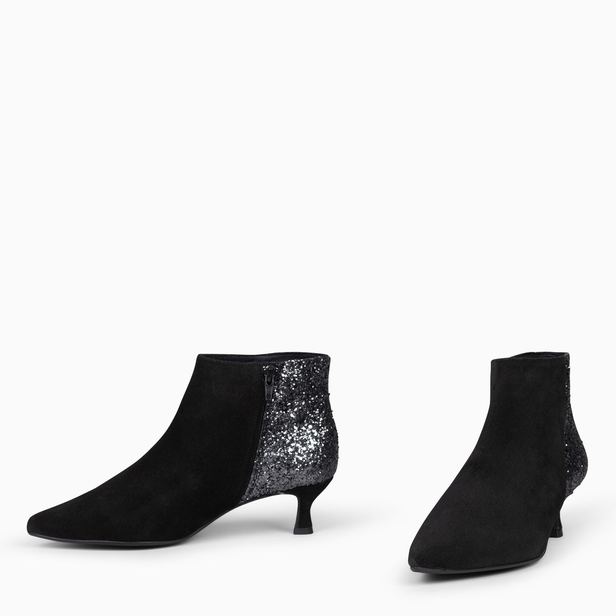 ROYAL - Botines tacón bajo NEGRO GLITTER serraje