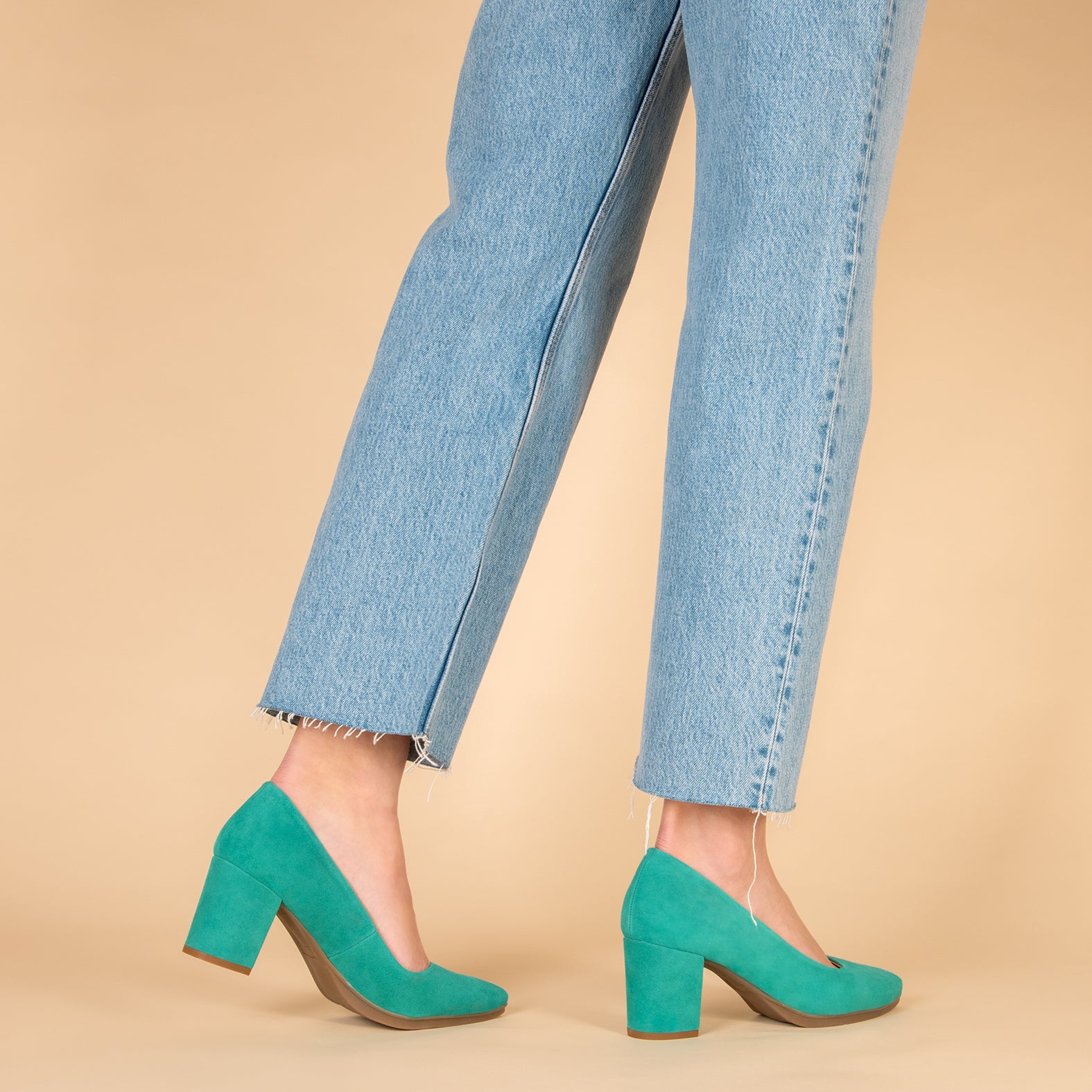 URBAN S – TURQUOISE Suede Mid-Heeled Shoes