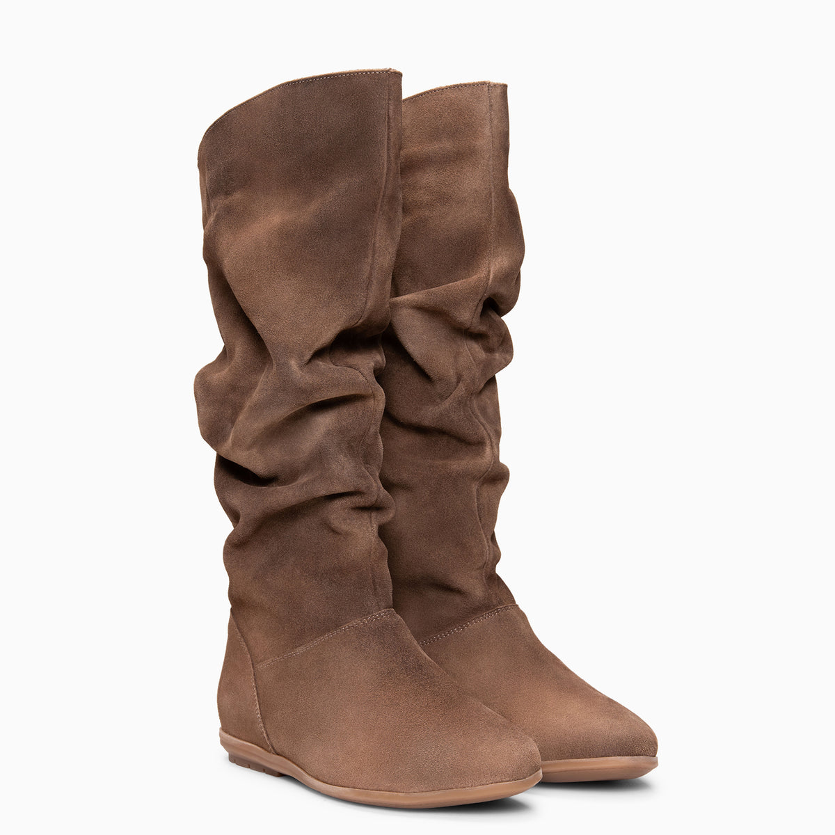 FIONA – Taupe gerimpelde suède laarzen
