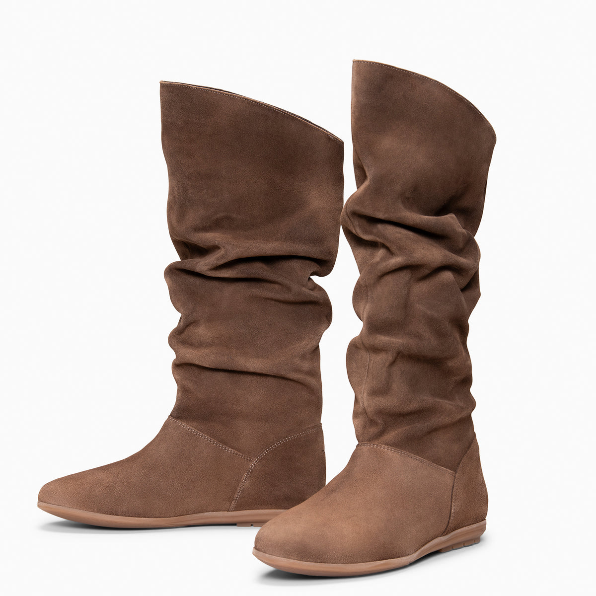 FIONA – Taupe gerimpelde suède laarzen