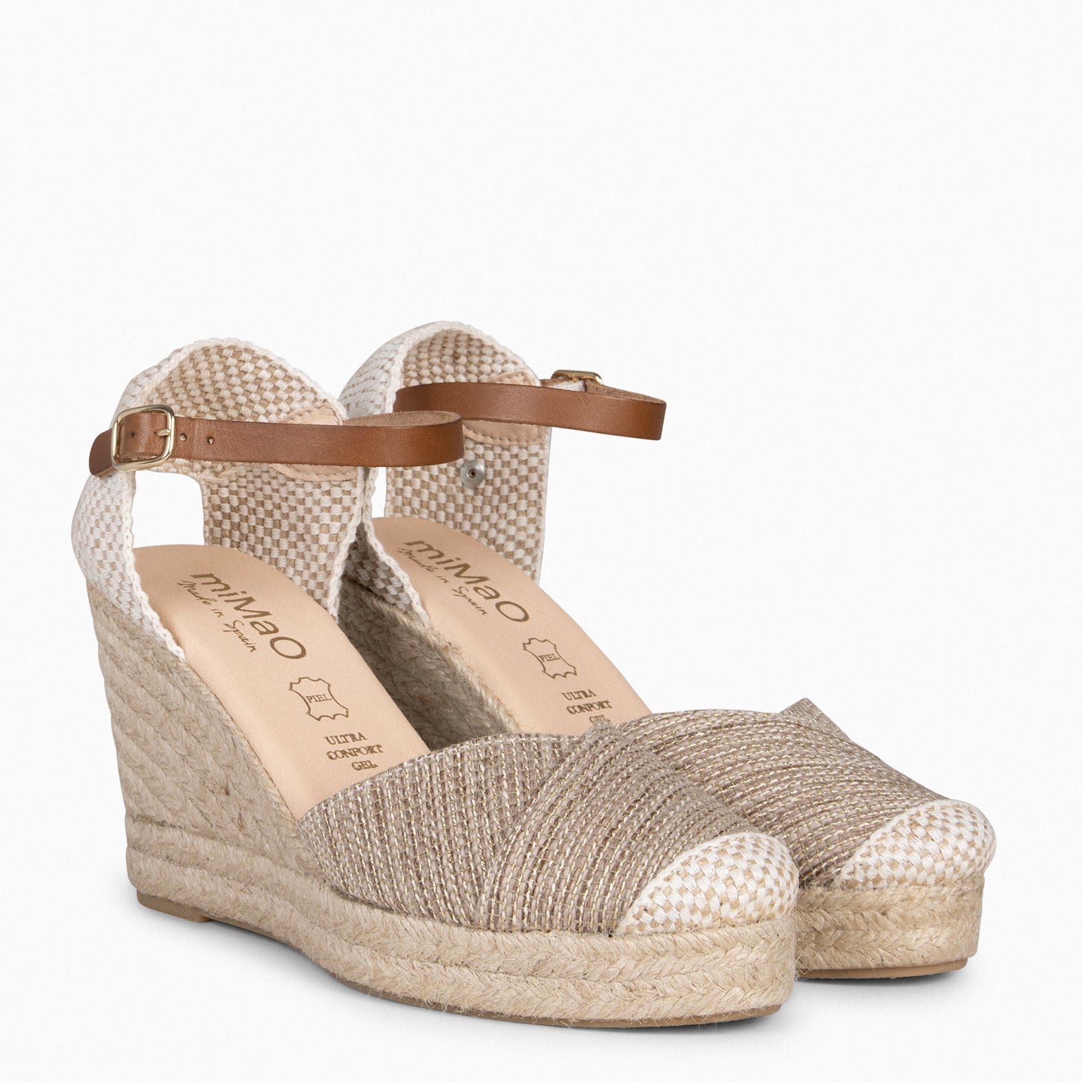 CONIL - Cuña de Esparto TAUPE con hilo dorado - miMaO ®
